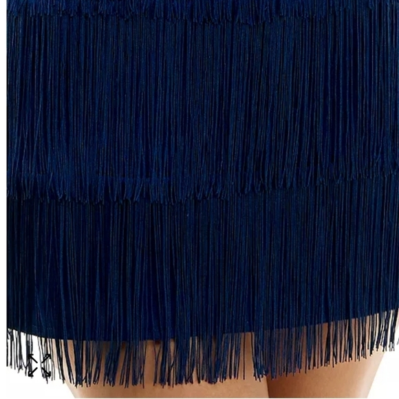 NWT B Darlin beaded corset fringe mini dress in slim blue Size 1/2 - Picture 4 of 8